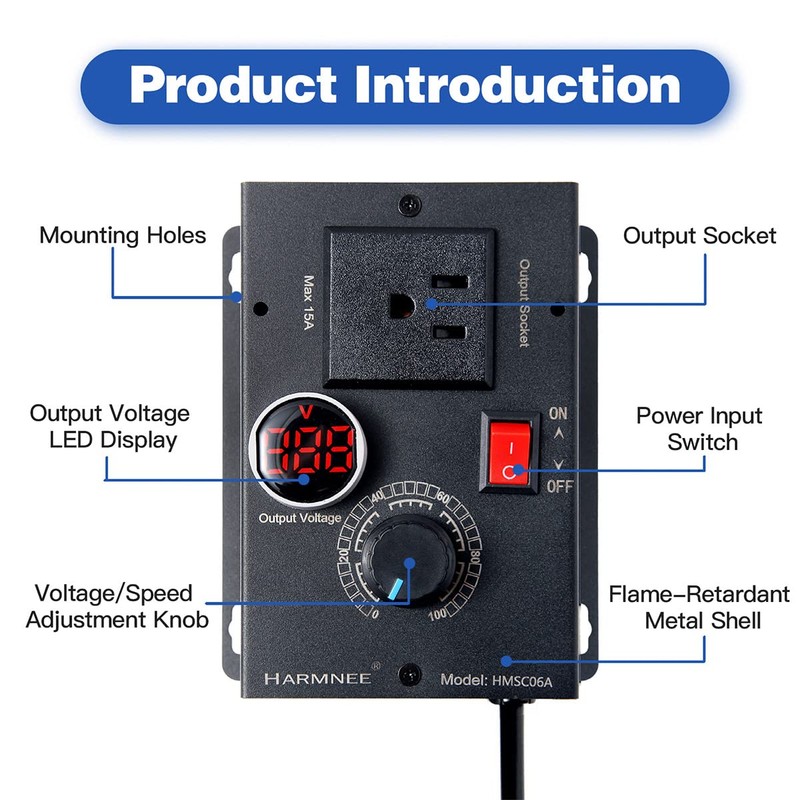 HARMNEE AC Motor Speed Controller 110-120V / 10A Rated /