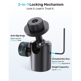 Etour Ball-and-Socket Head Microphone Adapter, 360° Swivel & 90° Tilt Mini Ball Head with 5/8"-27 Thread & 3/8" Adapters, All Metal Structure, Ideal for Microphone Angle Adjustment & Studio Setup