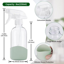 HOMBYS 8 Oz Empty Clear Glass Spray Bottles with Silicone Sleeve Protection Refillable Containers for Cleaning Solutions, Essential Oils, Misting Plants - Quality Sprayer - 1 Pack Boston Bottles