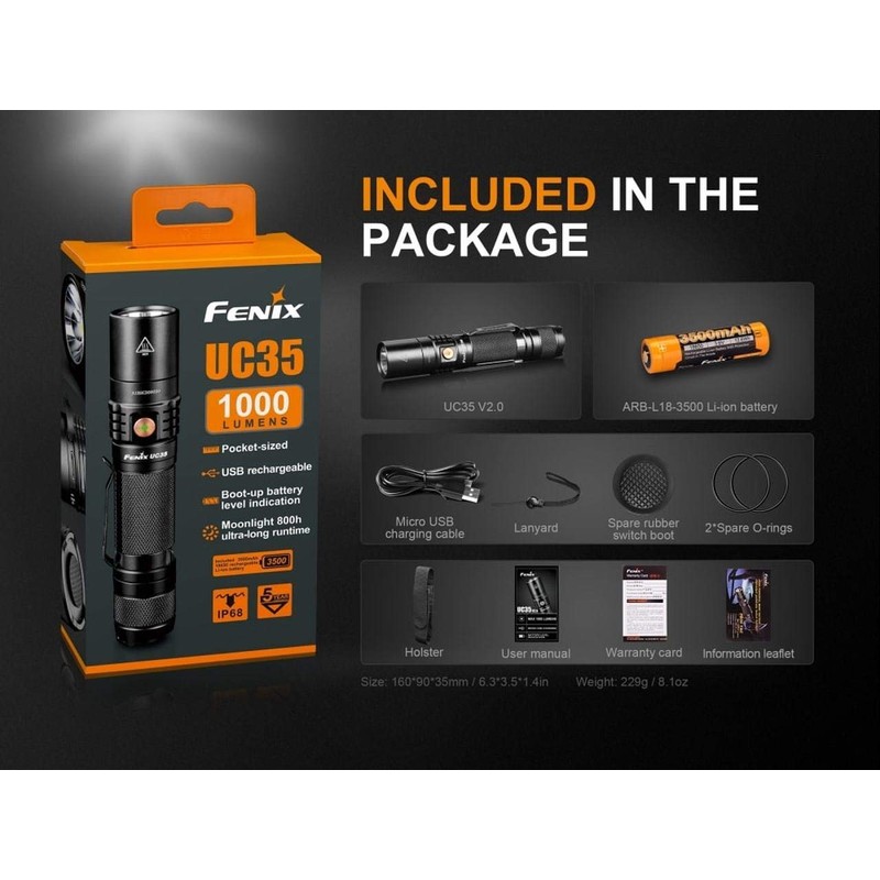 Fenix UC35 V2.0 Rechargeable Tactical Handheld LED Flashlight 1000 Lumens