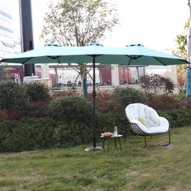 The Fellie 14.8 ft Rectangle Patio Umbrella with Crank, Heavy Duty Double Sided Market Umbrella, Large Outdoor Umbrella for Apartment Balcony Backyard Garden Poolside Porch Deck, Light Green