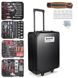 Arcwares 799pcs Aluminum Trolley Case Tool Set Silver, House Repair Kit Set, Household Hand Tool Set, with Tool Belt,Gift on Father's Day (Black)