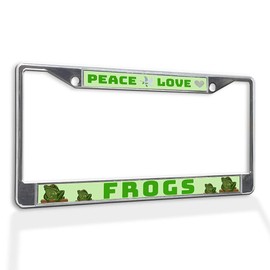 Fastasticdeals Metal Insert License Plate Frame Peace Love Frogs Weatherproof Car Accessories Chrome 2 Holes Solid Insert
