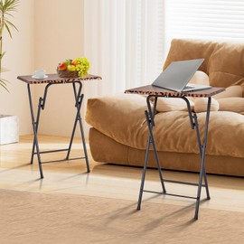 fusehome Folding TV Tray Table, TV Tray for Eating on Couch, Small Folding Tables, Portable Tray Couch Desk, Foldable Snack Table, with Leopard Print, for Bed & Sofa, Living Room, Bedroom, 2 Pack