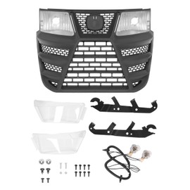 HECASA Front Grille & Headlights Compatible with John Deere X300 X304 X310 X320 X350 X370 X384 X394 Replacement for M168888 Grill Head Lamps Painted Black