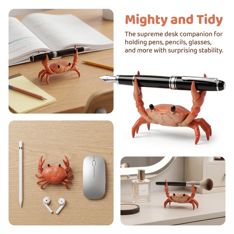 FYDHI 2-Pack Desk Crab Pen Holder, Creative Weightlifting Crab Pencil