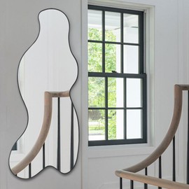 POZINO Irregular Mirror, Asymmetrical Decorative Mirror, 47.2"x21" Wavy Shape Mirrors, Modern Frameless Mirrors for Living Room Bathroom Bedroom Entryway Fireplace