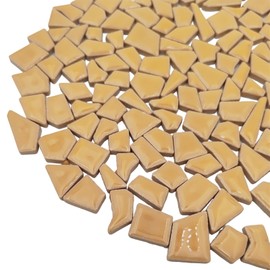 200g Ceramic Mosaic Tiles for Crafts,Irregular Stained Ceramic 0.2"x0.8" Porcelain Mosaic Tiles for Home Decoration (Khaki)