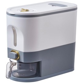 Sooyee 11 Lbs Rice Container, Large Grain Container Storage with Lid Measuring Cylinder Moisture Proof Household Cereal Dispenser Bucket for Kitchen Soybean Corn,White and Grey