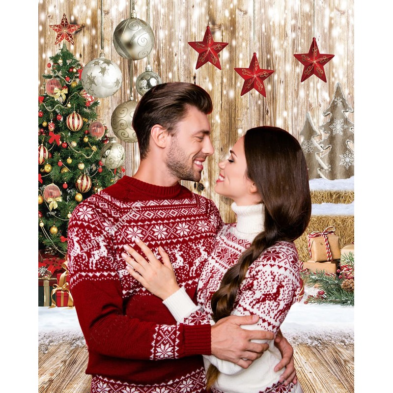 CHAIYA 5X7FT Christmas Backdrop Wood Floor Backdrop Winter Snow Xmas