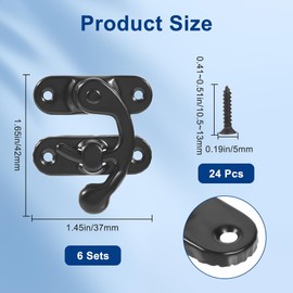 CRASPIRE 6 Sets Vintage Lock Clasp 37 x 42mm Black Mini Swing Arm Clasp Latch Right Toggle Hasp Hook with Screws Metal Catch Curved Buckle for Suitcase Jewelry Box Toolbox