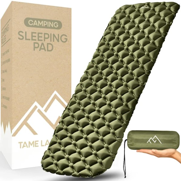 Tame Lands Sleeping Pad for Camping Ultralight Backpacking, Sleeping Mat for Hiking, Traveling & Outdoor Activities 17 OZ Olive Green