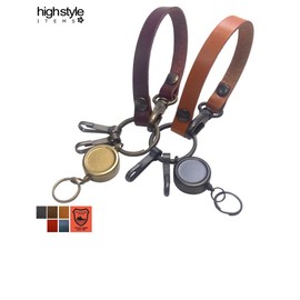 [highstyle] Reel Key Tochigi Leather Key Chain, Made in Japan, Tochigi Leather & Reel Key & Double Hook Antique Color, Loop Type, Key Chain, black/navy