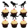 18pcs Black Glitter Dinosaur Silhouette Cupcake Topper for Ancient Animal
