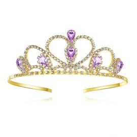 Lovelyshop Purple Gems Rhinestone Gold Tiara for Little Kid Big Kid Prom Birthday Prinecess Crown
