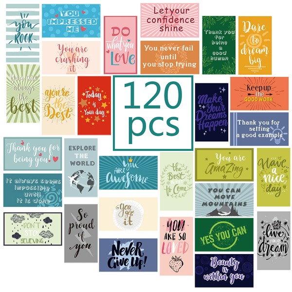 Outus 120 Pcs Motivational Encouragement Quote Cards Inspirational Kindness Appreciation Gratitude Business Cards Mini Note Cards for Student Kids Teachers, 30 Styles (Bright Style)