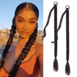 Fulang Hair 2PCS Braid Ponytail Extension Long Plait Hair Extensions with Hair Tie Straight Wrap Around Ponytail Hair Extensions for Women Pony Tails Extensions Natural Soft Synthetic Hairpieces