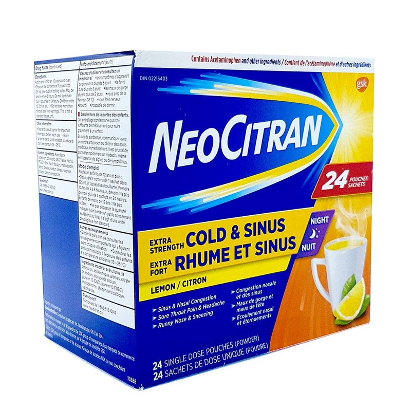 NEOCITRAN Extra Strength Cold & Sinus Night, 24 Single dose