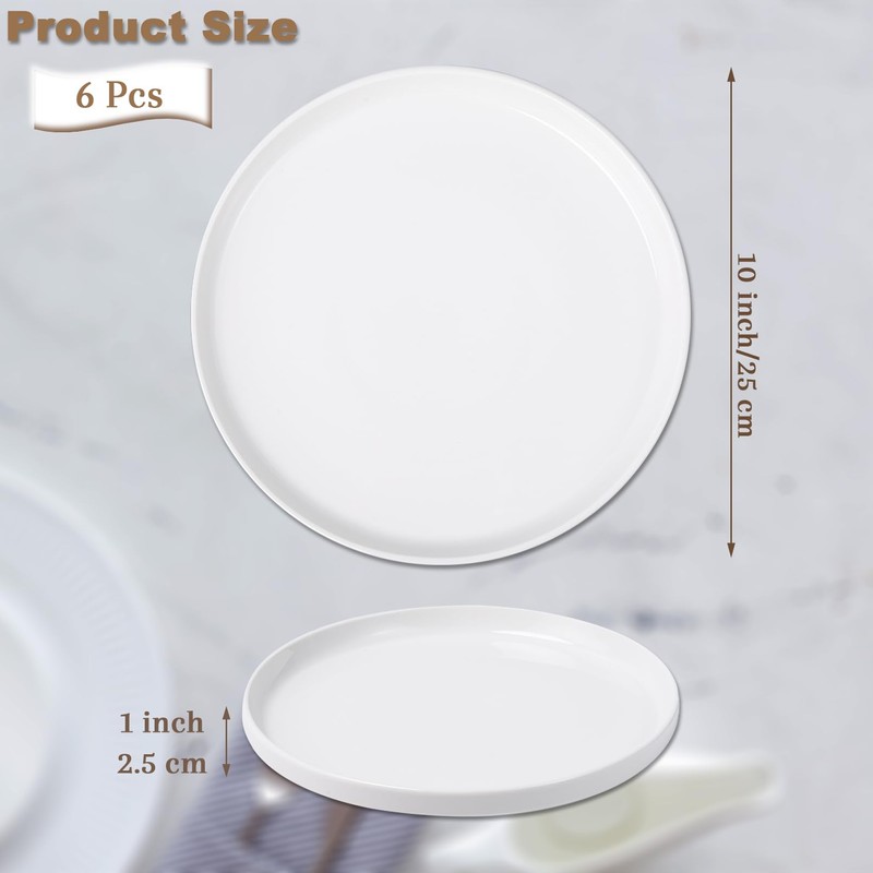 Tivcck 10 inch White Dinner Plates Set of 6, Ceramic