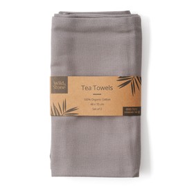 Wild & Stone Organic Cotton Tea Towel, Herringbone Fabric, Cotton Kitchen Towels, Set of 2, Dove Grey