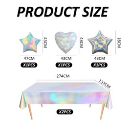 2pcs Colorful Party Tablecloths with 3pcs Iridescent Film Balloons, Laser Holographic Tablecloths, Rectangular Waterproof Tablecloths, Suitable for Birthday Party, Party Decoration, etc. (137*274cm)