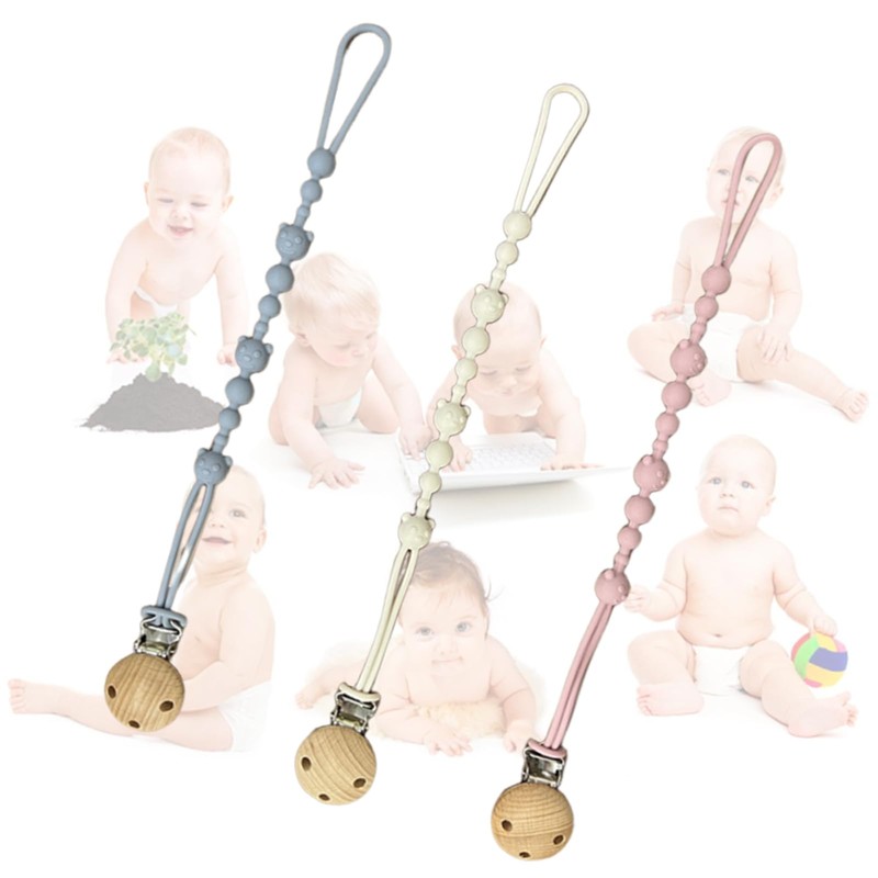 おしゃぶりホルダー 2本セット シリコンホルダー 木製 錆びない クリップ 保育士が推薦 多用途 お手入れ簡単 落下防止