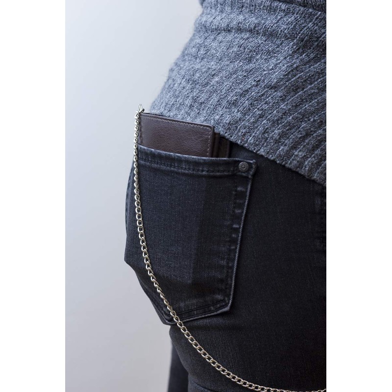 Biker Wallet with chrome chain vertical format LEAS, Genuine Leather,