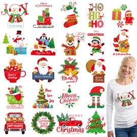 Whaline 22 Sheet Christmas Iron On Transfers Patches Cute Santa Reindeer Snowman Heat Transfer Iron Patches Merry Christmas Heat Transfer Stickers for Clothing Fabric DIY Craft Xmas Costume Decor