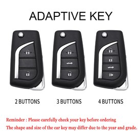 HIBEYO Flip 3 Button Key Fob Cover Compatible with Toyota Fortuner Tundra Camry RAV4 Highlander Corolla Accessories Metal Painted Sports Style Key Shell with Keychains-3 Button Red