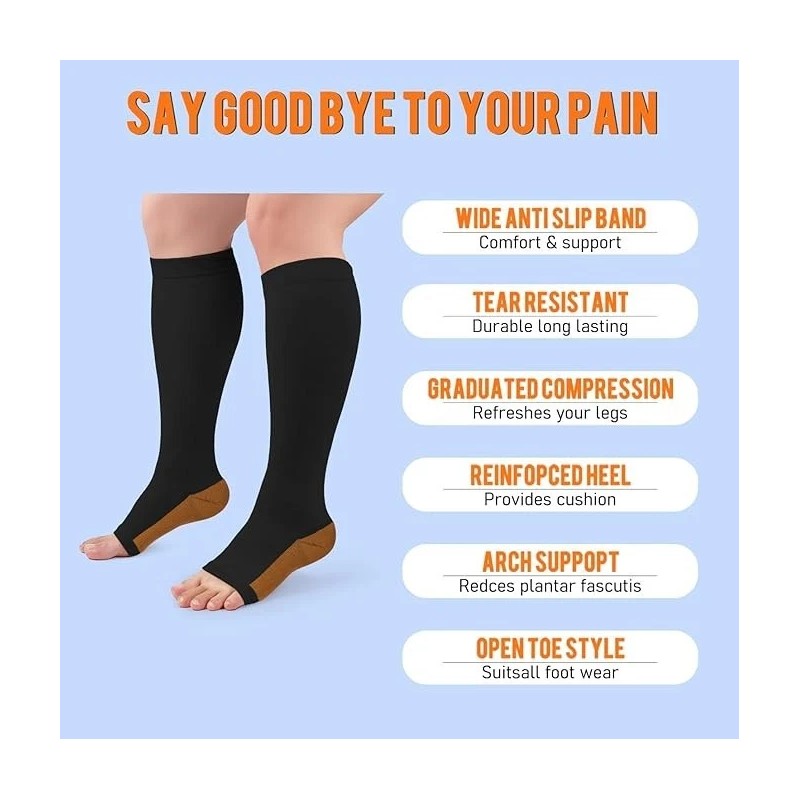Unbranded Copper Compression Socks for Women & Men Open Toe