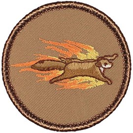 Flaming Flying Squirrel Patrol Patch - 2" Diameter Round Embroidered Patch (Sew-on)