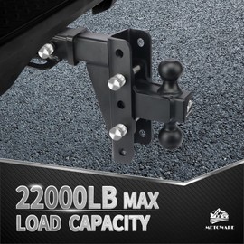 METOWARE Adjustable Trailer Hitch - Heavy Duty Tow Hitch (22,000 LBS GTW) Fits 2'' Receiver - 8'' Drop/Rise for Truck with 1-7/8" & 2" Hitch Ball, with Double Stainless Steel Locks & Hitch Pin