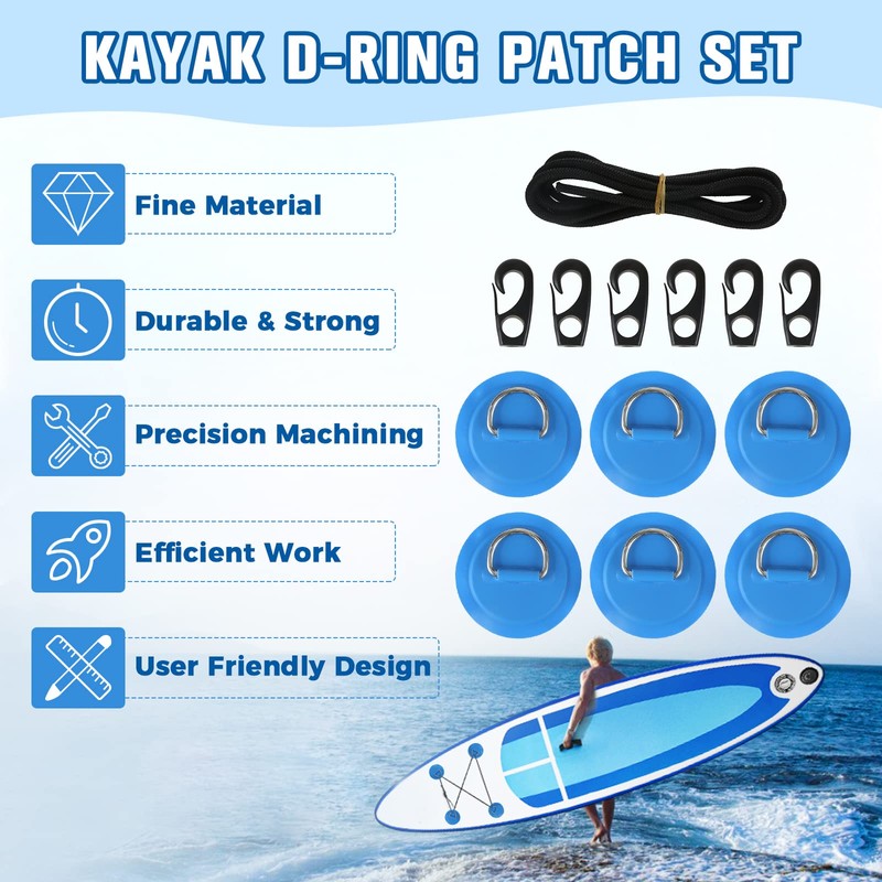 Yetaha 6 Pack Stainless Steel D Rings PVC Patch, 8.2ft