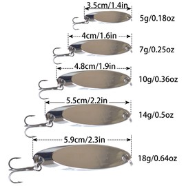 Fishing Lure Spoons Bass Trout Lures Kit Zinc Alloy Fishing Jig Spoon Sequins Spinner Baits Weight 0.18oz/0.25oz/0.36oz/0.5oz/0.64oz/0.74oz/0.99oz/1.24oz for Saltwater Freshwater Silver 4g 5pcs