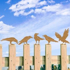 PKPKAUT 5pcs Rusty Birds Metal Art Crow Fence Decorations, Metal Bird Silhouette with Rusty Yard Art
