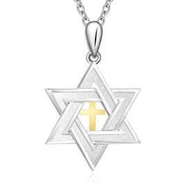 UYBNRK Star of David Necklace for Women Gold Cross Necklace for Men Jewish Star Necklace Women Jewish Gifts Star of David Pendant Silver Cross Necklaces for Men Brother Christmas Birthday Gifts