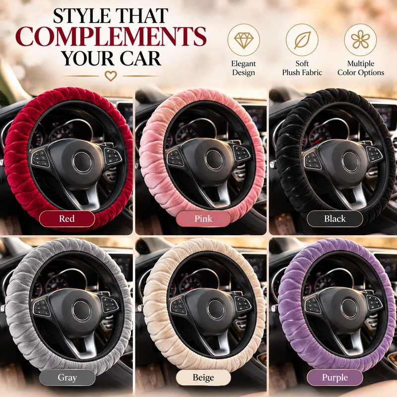 Luxury Plush Steering Wheel Cover, Soft Short-Fur Winter Car Steering