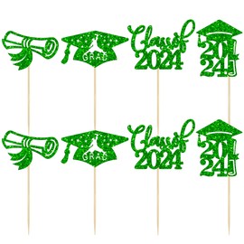 24 decoraciones de graduación 2024 para cupcakes con purpurina, felicitaciones, graduado 2024, para decoración de tartas de graduación 2024, color verde