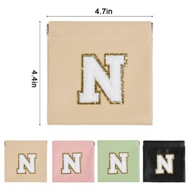 AIBFRID 4 PCS Small Initial Makeup Bag for Purse Mini Portable Cosmetic Bags for Women Coin Purse Lipstick Cosmetic Accessories Organizer Small Travel Kit Storage Pouch (N, Middle (4.7” W x 4.5” H))