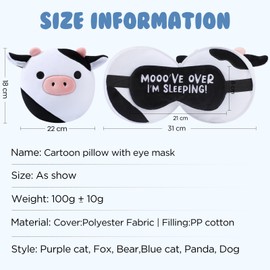 2-in-1 Compact Zippered Travel Pillow Sleep Mask - Comfy Support with One Size Fits Most, Ideal for Travel, Road Trips, or Relaxing at Home (Cow)