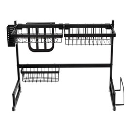 AfterMokit RV Kitchen Sink Rack Motorhome Over The Sink Dish Rack for 25 inch and Less Bowl Counter Space Dish Drying Rack for 27 inch and Up Cabinet Opening 26W x 21H x 13D Black Stainless Steel