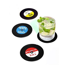 Long Drink Set of 4 Retro Vinyl Record Shaped Drink Coasters
