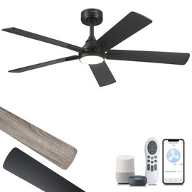 YOUKAIN Ceiling Fans with Lights, 52 Inch Black Ceiling Fans, Smart Ceiling Fan Remote & APP Control, Reversible Blades, LED Ceiling Fan for Living room, Bedroom, 52-YJ812-BK