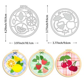 BENECREAT 2pcs Fruit Patch Cutting Dies, Strawberry Lemon Embroidery Hoop Stencils Decorative Embossing Stencils for Scrapbooking, Photo Album, Greeting Card Making, 0.8mm Thick