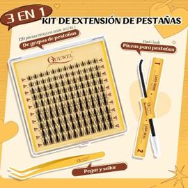 QUEWEL DIY Lash Extension Kit, 10-18mm Lash Clusters with Lash Bond and Seal Waterproof, pinzas para pestfáciles de usar para principiantes DIY Eyelash Extensions at Home(MANGA B KIT)