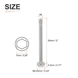 DTGN #8x2" Hex Washer Head Self Drilling Screws - 25Pack - Good for Machine - 410 Stainless Steel - Self Tapping Sheet Metal Screws