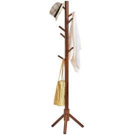 IBUYKE Coat Rack Freestanding, Wooden Coat Tree with 3 Adjustable Sizes and 8 Hooks, Easy to Assembly Coat Rack Stand for Bedroom Office Hallway, Brown URF-1195