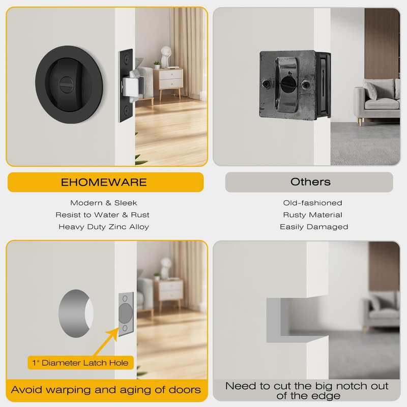 EHOMEWARE 1 Pack Matte Black Pocket Door Lock, Bed/Bath Privacy