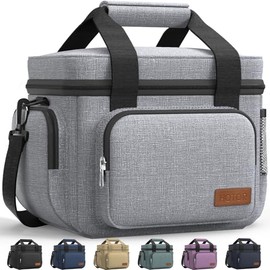 HOTOR Lunch Box for Men and Women - Leak-Proof Insulated Lunch Cooler Bag with Adjustable Strap, Multiple Pockets for Office, Picnic, Hiking, Beach, 1 Layer, 8L, Grey, 9.8" x 8.7" x 5.9"
