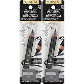 L'Oreal Paris Makeup Voluminous Smoldering Pencil Eyeliner with Custom Sharpener, Kajal Inspired & Richly Intense, Black, 2 Count